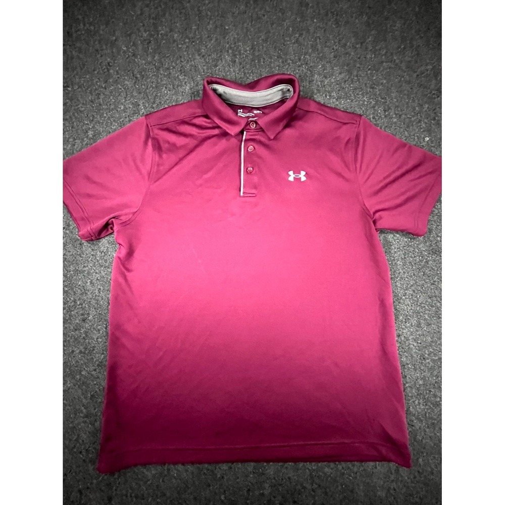 Under Armour Performance Polo Shirt Mens Large Burgundy Logo Loose Fit Golf